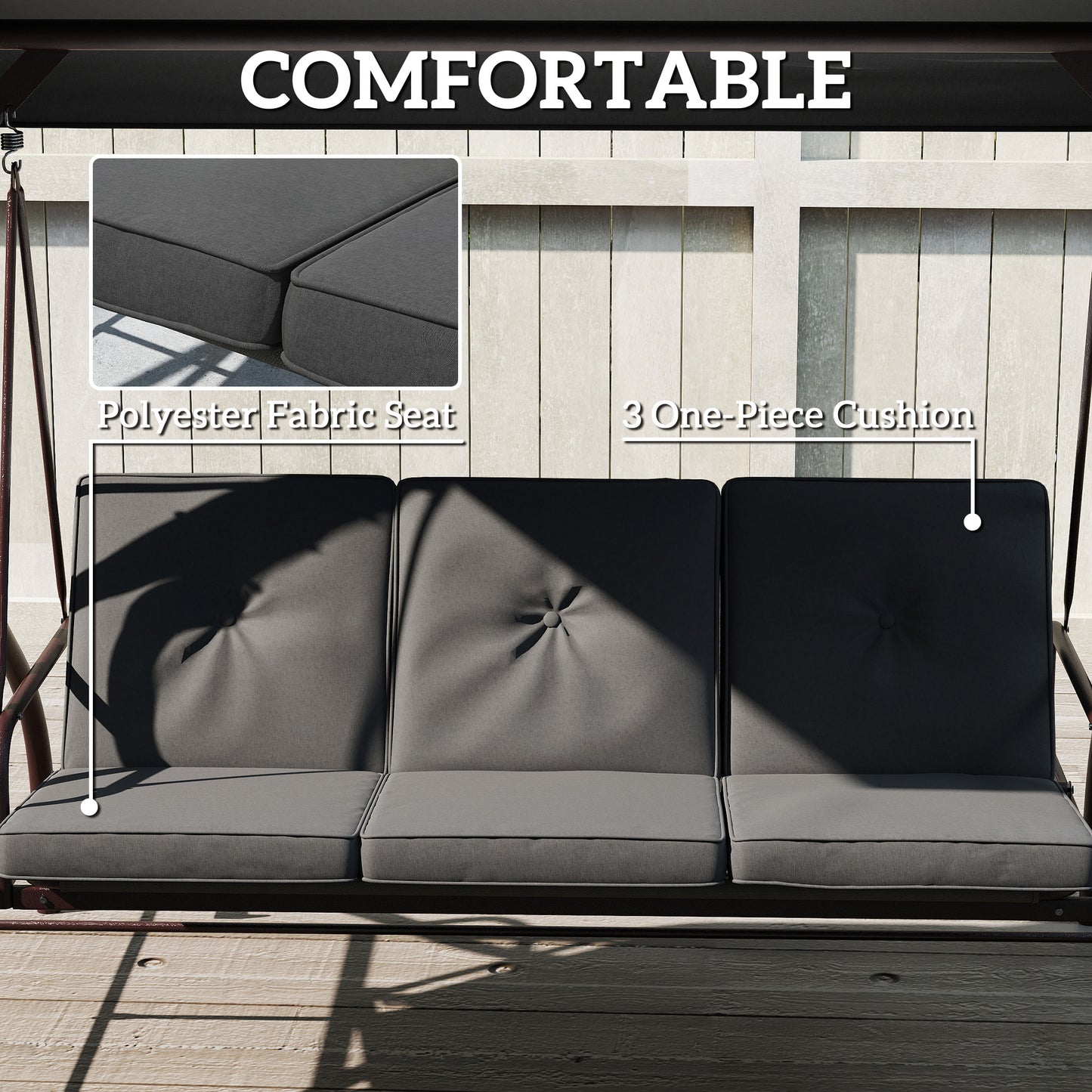 Convertible Patio Swing Bed with Canopy and Cushions, 3 Seater Porch Swing for Outdoor, Backyard, Garden, Black