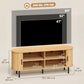 TV Stand for TVs up to 60", Modern Entertainment Center with Curved Sliding Doors, Natural Wood