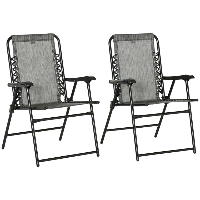 Set of 2 Grey Folding Patio Chairs with Armrests