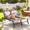 Chaise Lounge Chair for 2 Person, Outdoor Lounge Chair with 5-Position Adjustable and Wheels