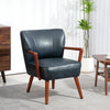Accent Chair, Modern Armchair, Faux Leather Upholstered Living Room Chair with Wood Legs and Wide Padded Seat, Blue