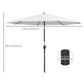 10' x 8' Round Market Umbrella, Patio Umbrella with Crank Handle and Tilt, Outdoor Parasol for Garden, White