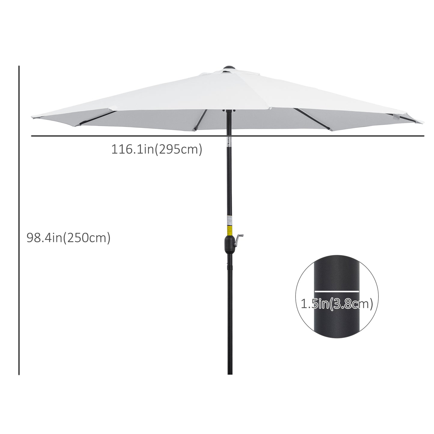 10' x 8' Round Market Umbrella, Patio Umbrella with Crank Handle and Tilt, Outdoor Parasol for Garden, White