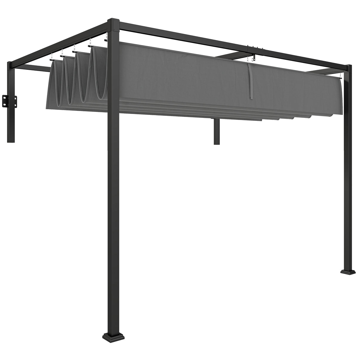 10' x 7' Lean To Pergola, Metal Pergola with Retractable Roof for Grill, Garden, Patio, Deck