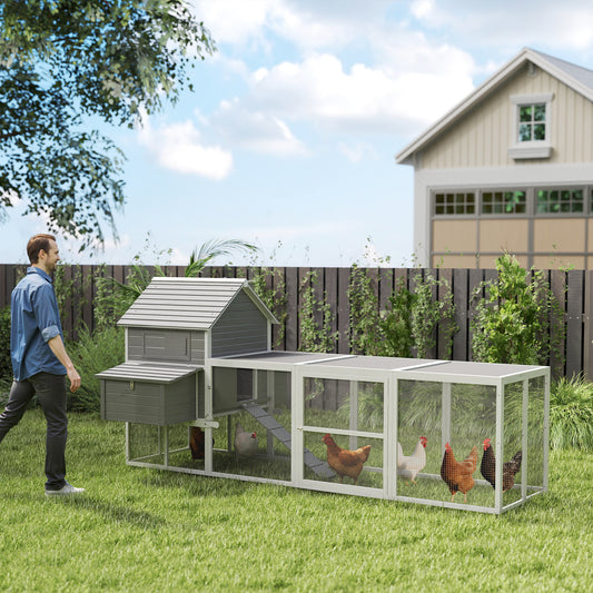 Wooden Chicken Coop with Nesting Boxes, Run, Doors, Tray, Ramp for 4-6 Chickens