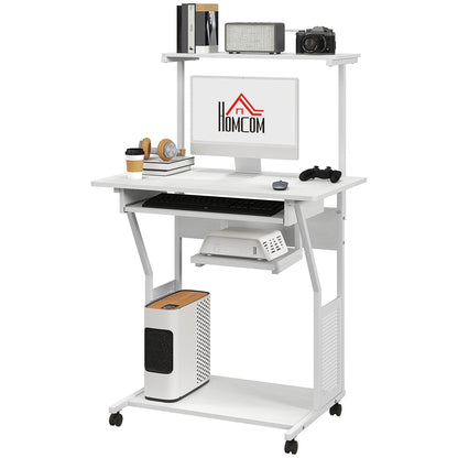 32" Mobile Computer Desk with Keyboard Tray - White