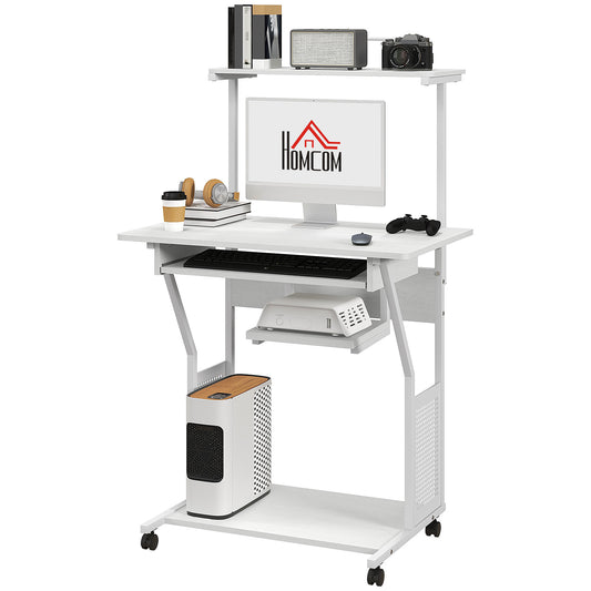 32" Mobile Computer Desk with Keyboard Tray - White
