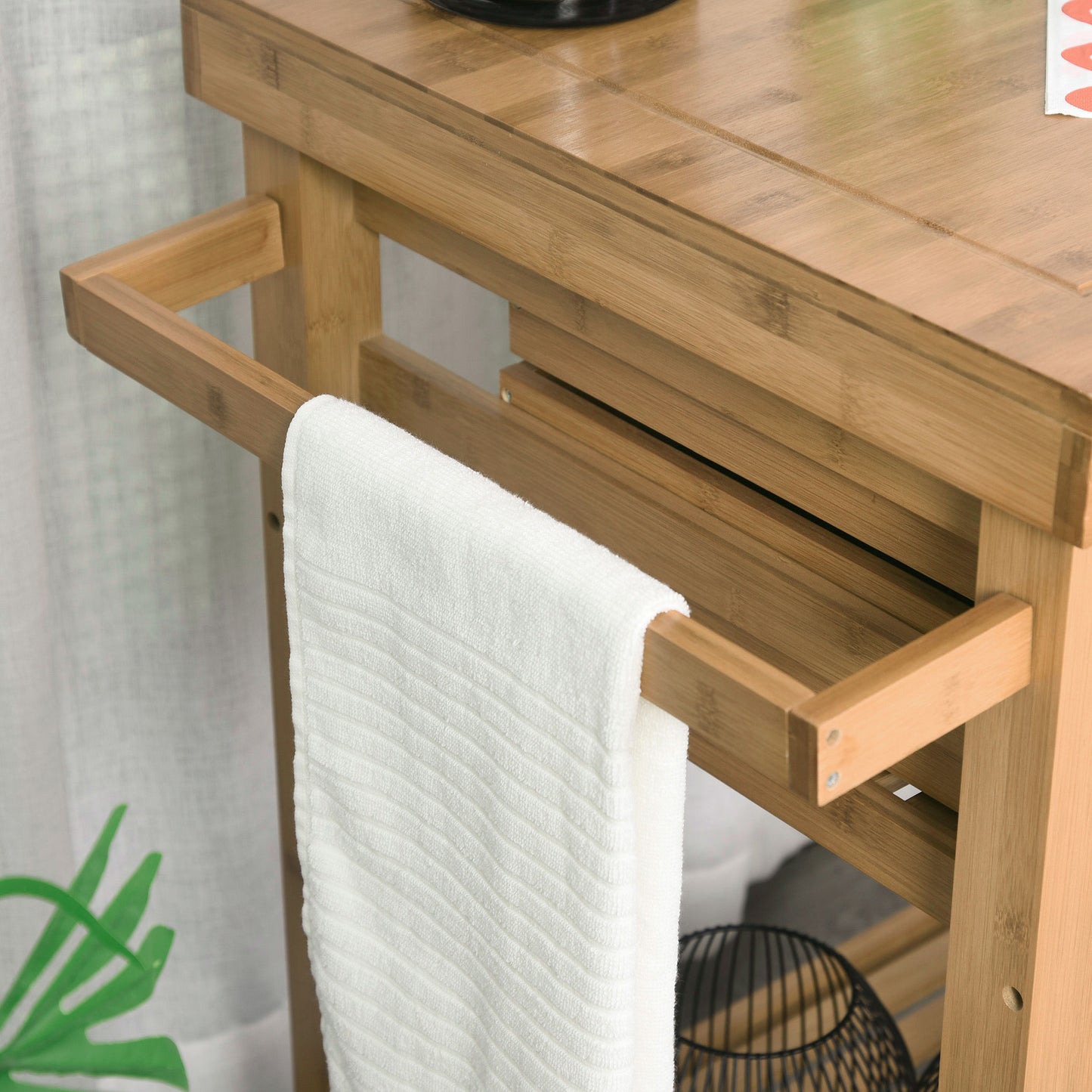 Bamboo Rolling Kitchen Island Trolley with Drawers & Shelves