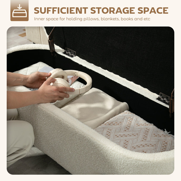 45" Sherpa Fleece Storage Ottoman - Cream White