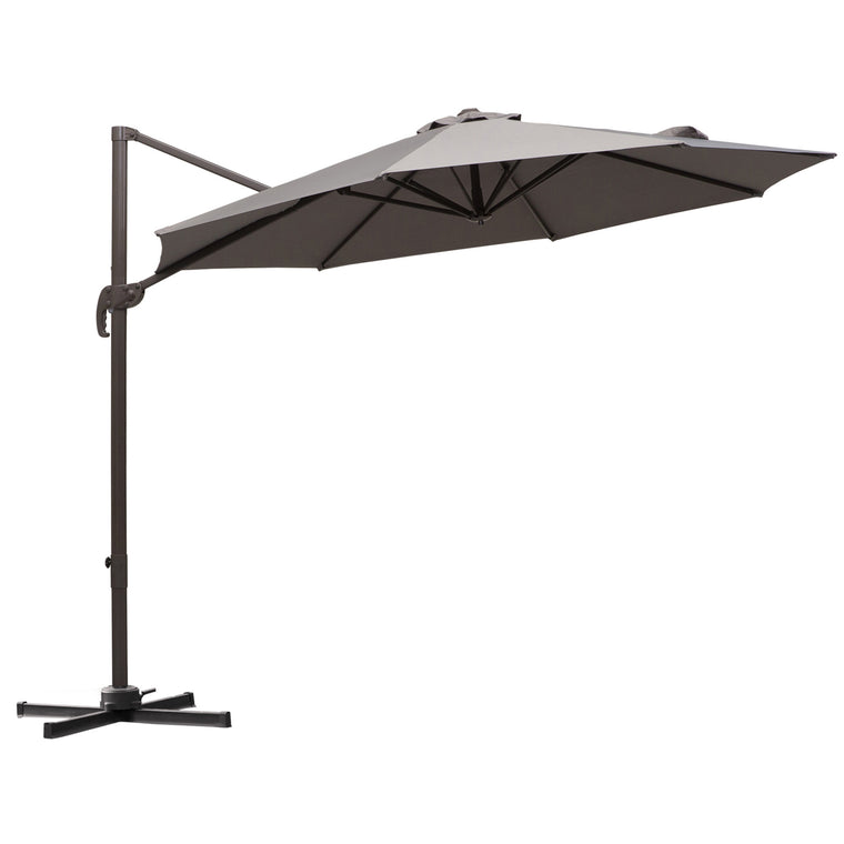 10ft Grey Cantilever Umbrella with 360° Rotation & Crank