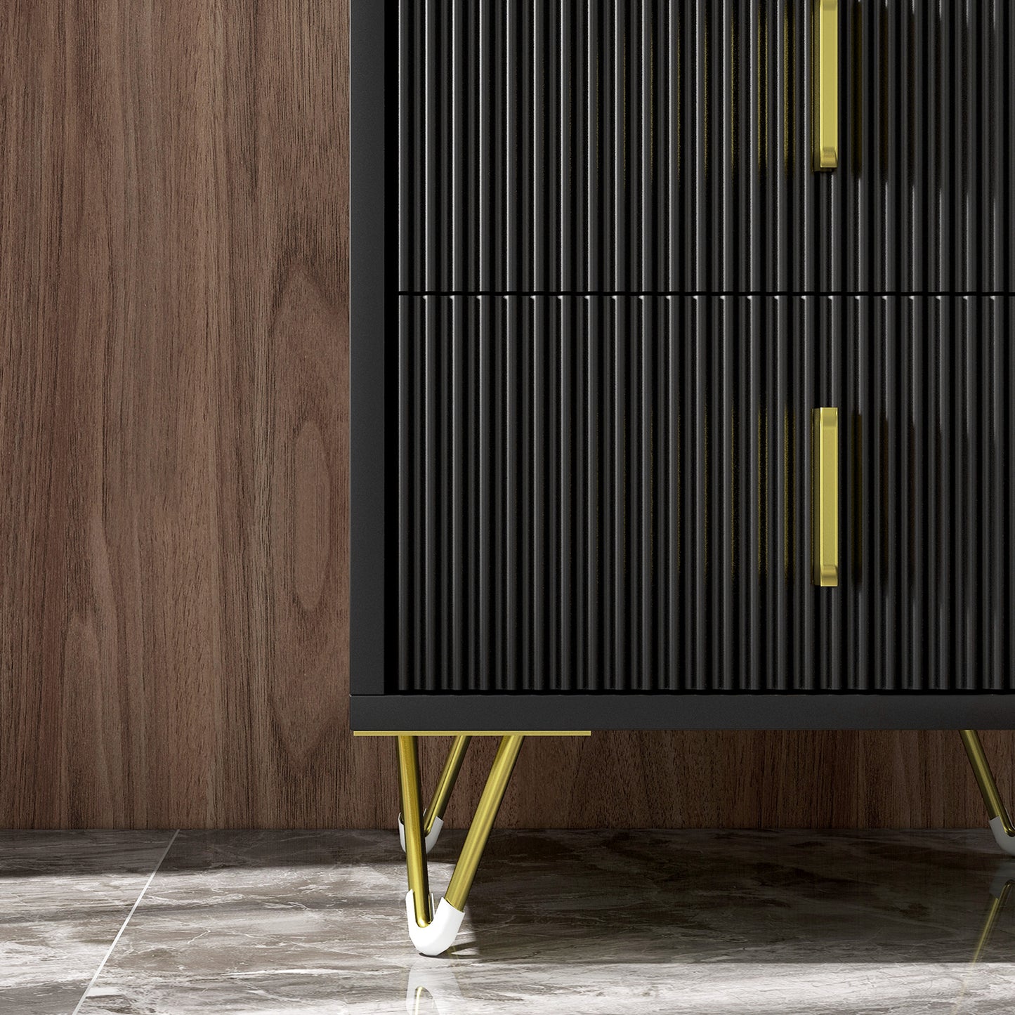 Bedside Table, Modern Nightstand with 2 Drawers, Side End Table with Metal Legs for Living Room, Bedroom, Black