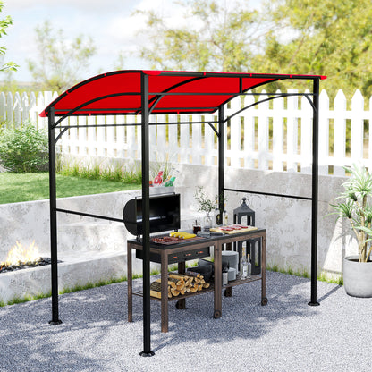 7' x 5' Wine Red Steel BBQ Grill Gazebo with Hooks
