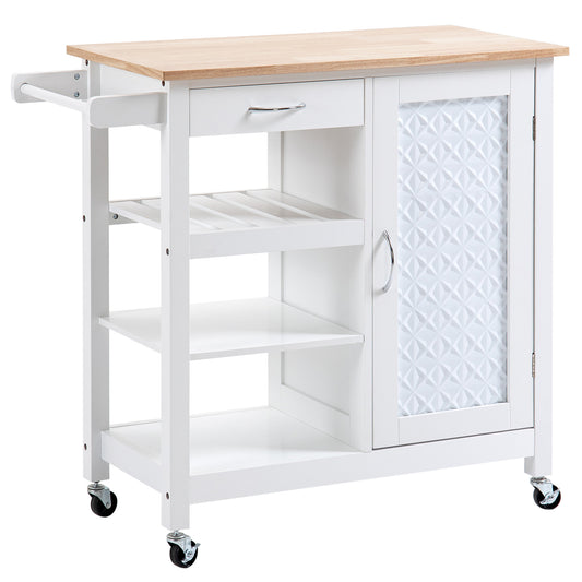 Rolling Kitchen Island with Storage Drawer - White