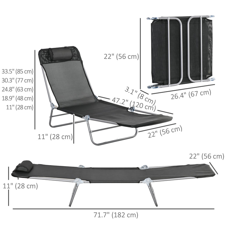 Folding Reclining Tanning Chairs, Set of 2 - Black