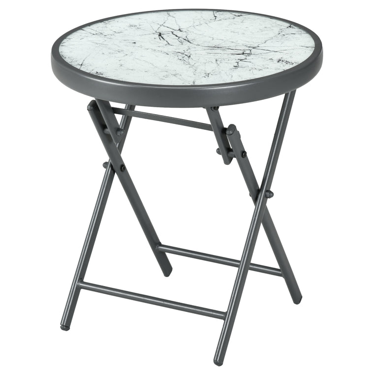 18" White Round Folding Side Table with Glass Top
