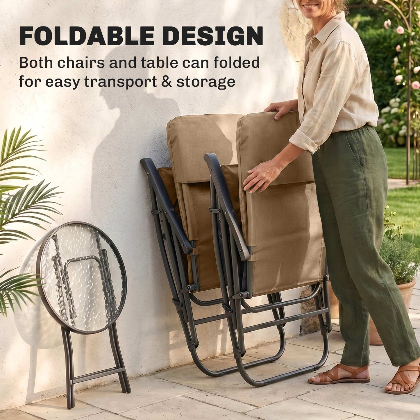 3-Piece Outdoor Foldable Rocking Chair Set, Orange