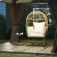 Oversized Rocking Chair, Indoor Outdoor Egg Chair w/ Thickened Cushions, Wicker Patio Lounger for Porch, Balcony, Beige