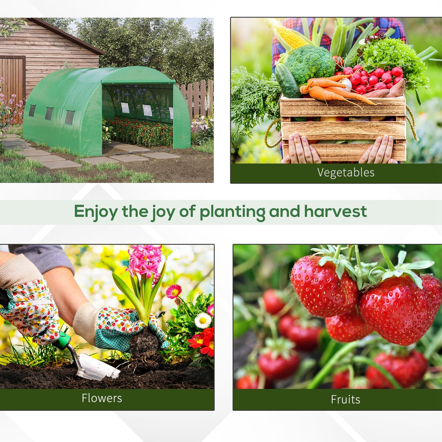 13' x 10' x 6.6' Walk-in Polytunnel Greenhouse, Outdoor Garden Tunnel Greenhouse Tent with Zipped Roll-Up Door and 6 Mesh Windows, Green
