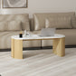 Coffee Table, Modern Marble-Effect Living Room Table with Round Corners and Thicken Legs, Natural Wood