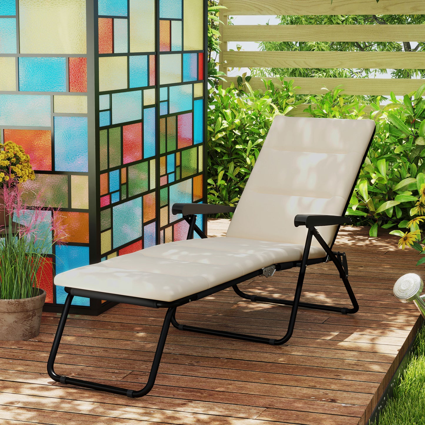 Foldable Lounge Chair, Reclining Patio Sun Lounger with 6-Position Adjustable Back, Black
