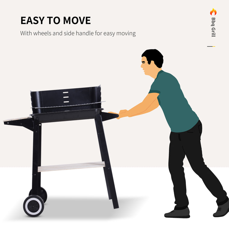 Charcoal BBQ Smoker Trolley with Side Trays & Storage Shelf