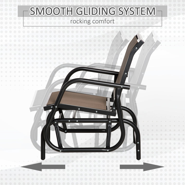 Brown Glider Chair with Mesh Seat and Metal Frame