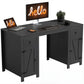 53" Farmhouse Executive Desk, Computer Desk with Drawers and 2 Cabinets, Study Table for Home Office, Black Wood Grain