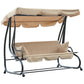 3-Seat Outdoor Patio Swing Chair, 2-in-1 Convertible Flat Bed, Canopy Swing with Adjustable Shade, Removable Cushions, Cup Holder, Beige
