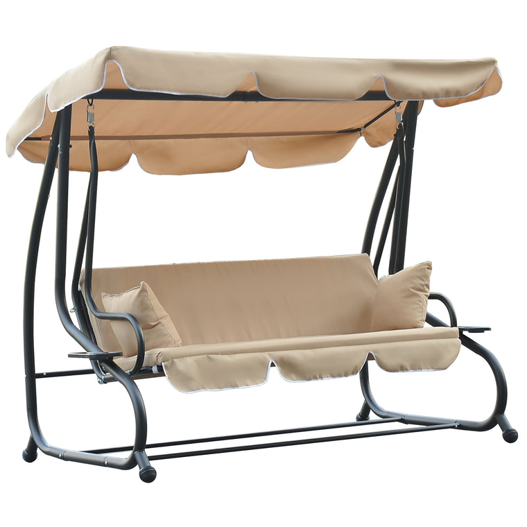 3-Seat Convertible Swing Bed with Canopy & Cup Holder