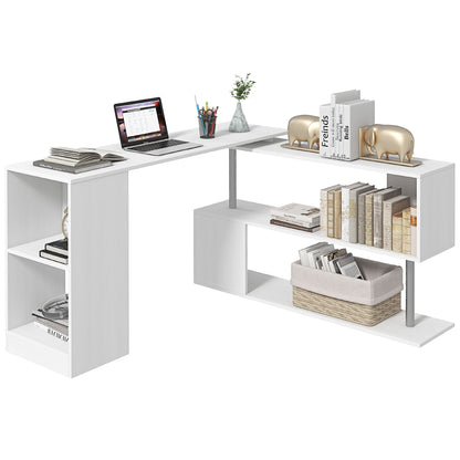 55" L-Shaped Corner Computer Desk with Shelves - White