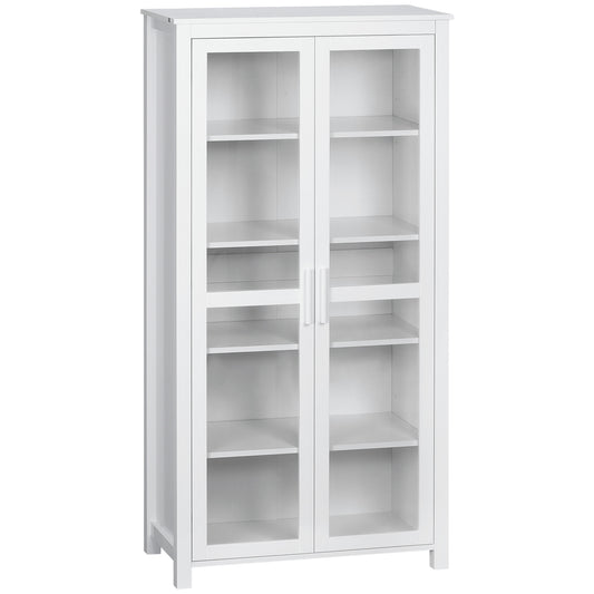5-Tier Kitchen Pantry Cabinet with Glass Doors - White