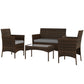 4 Pieces Wicker Outdoor Balcony Furniture Set Rattan Patio Furniture Set with Loveseat Chairs Glass Coffee Table Beige