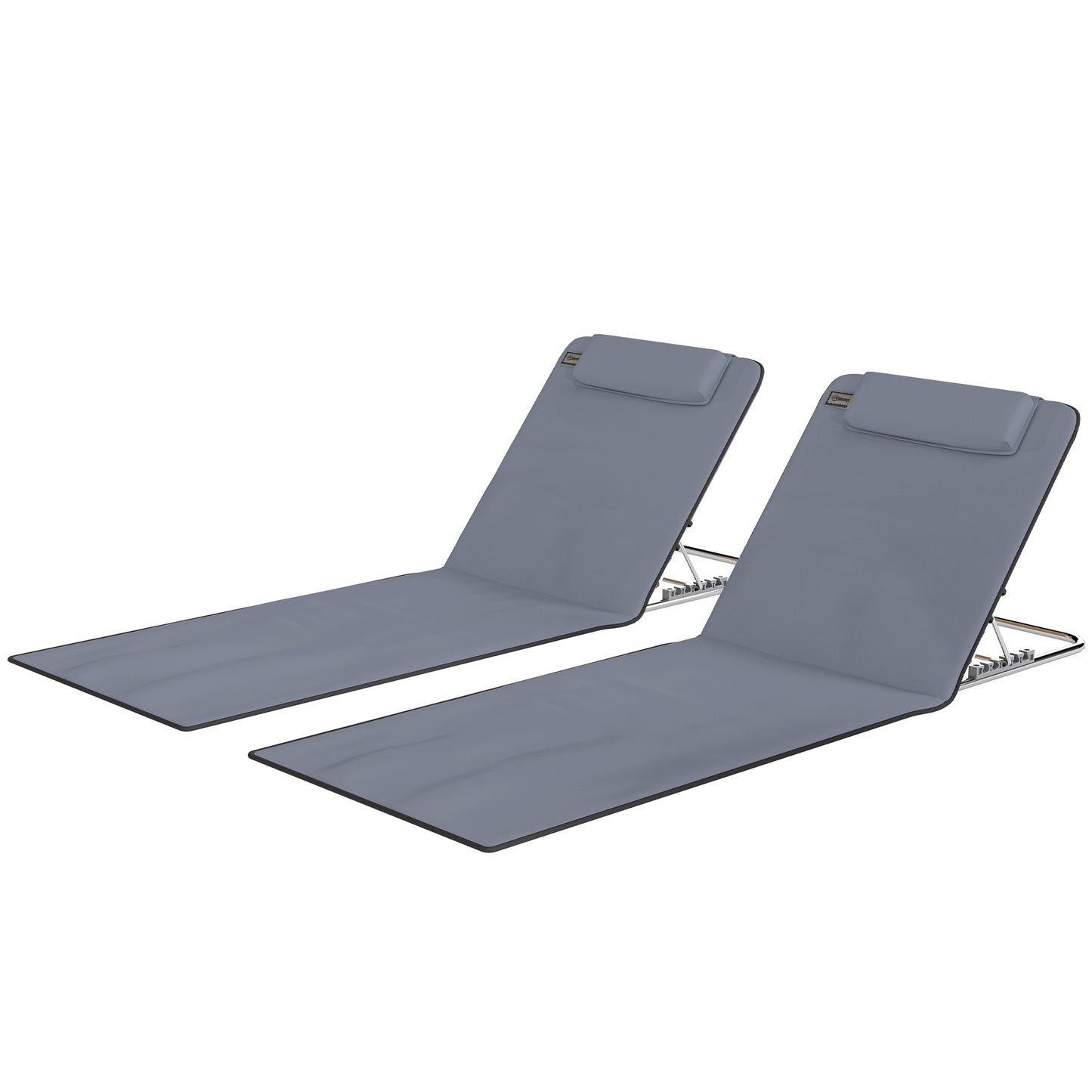 2 Pieces Beach Lounge Chair, Outdoor Folding Chaise Lounge Set w/ Pillow for Sunbath, Snap, Beige