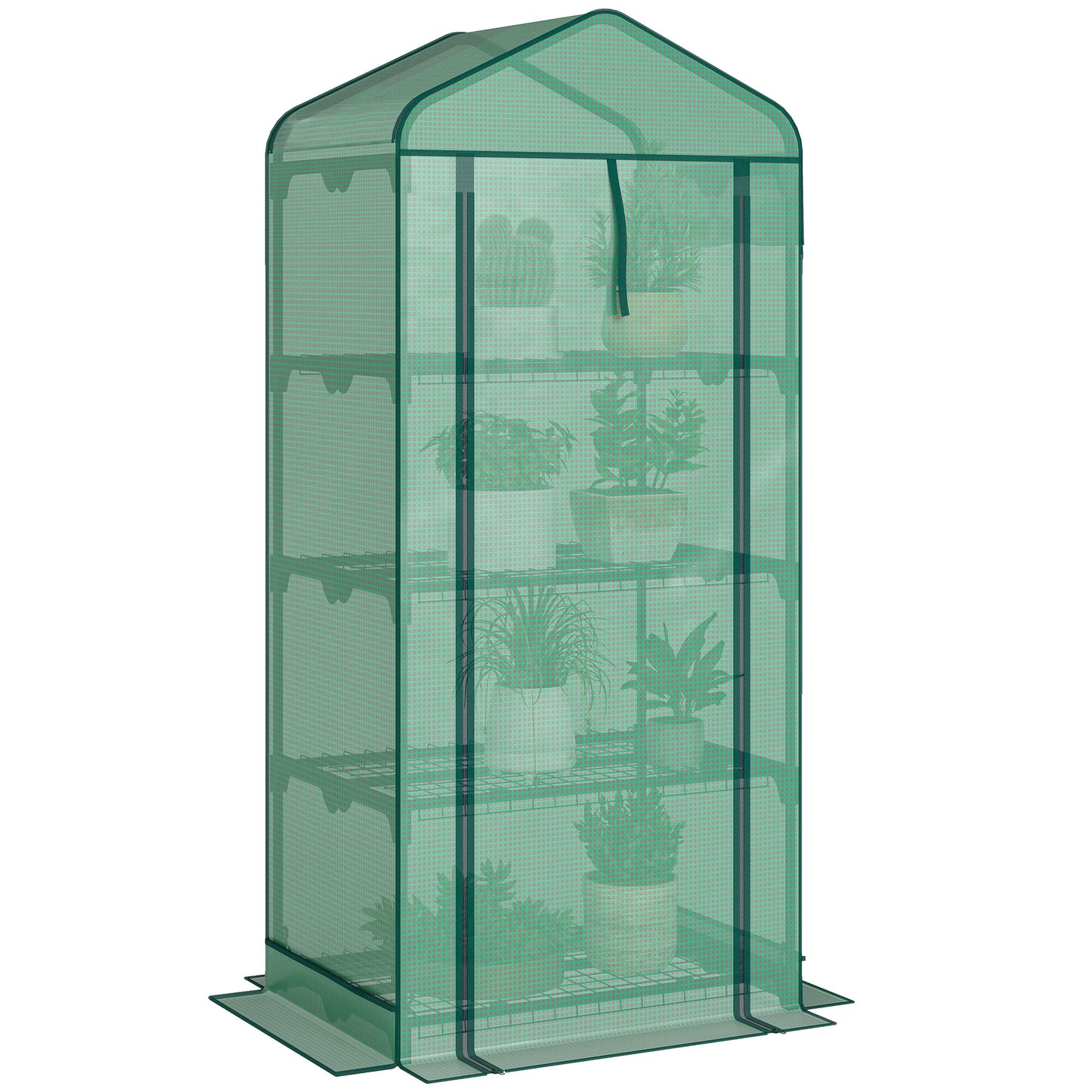 Mini Greenhouse with Screen Roof, Portable Small Greenhouse with Roll-Up Zipper Door