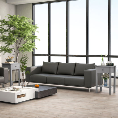 End Tables Set of 2 with Drawer and Shelf - Grey