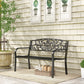 50" 2-Seater Garden Bench Chair, Outdoor Blossoming Pattern Garden Decorative Loveseat Bench for Yard, Lawn, Porch, Black