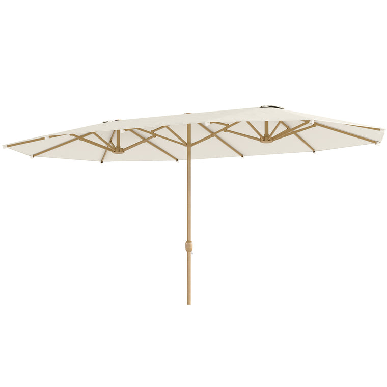 179.1" x 104.3" Beige Double Garden Parasol with 12 Steel Ribs