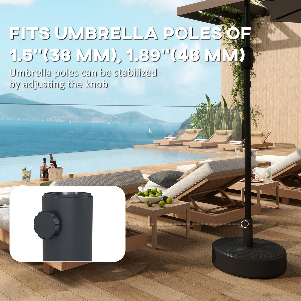 Black Fillable Patio Umbrella Base for 1.5"/1.9" Poles