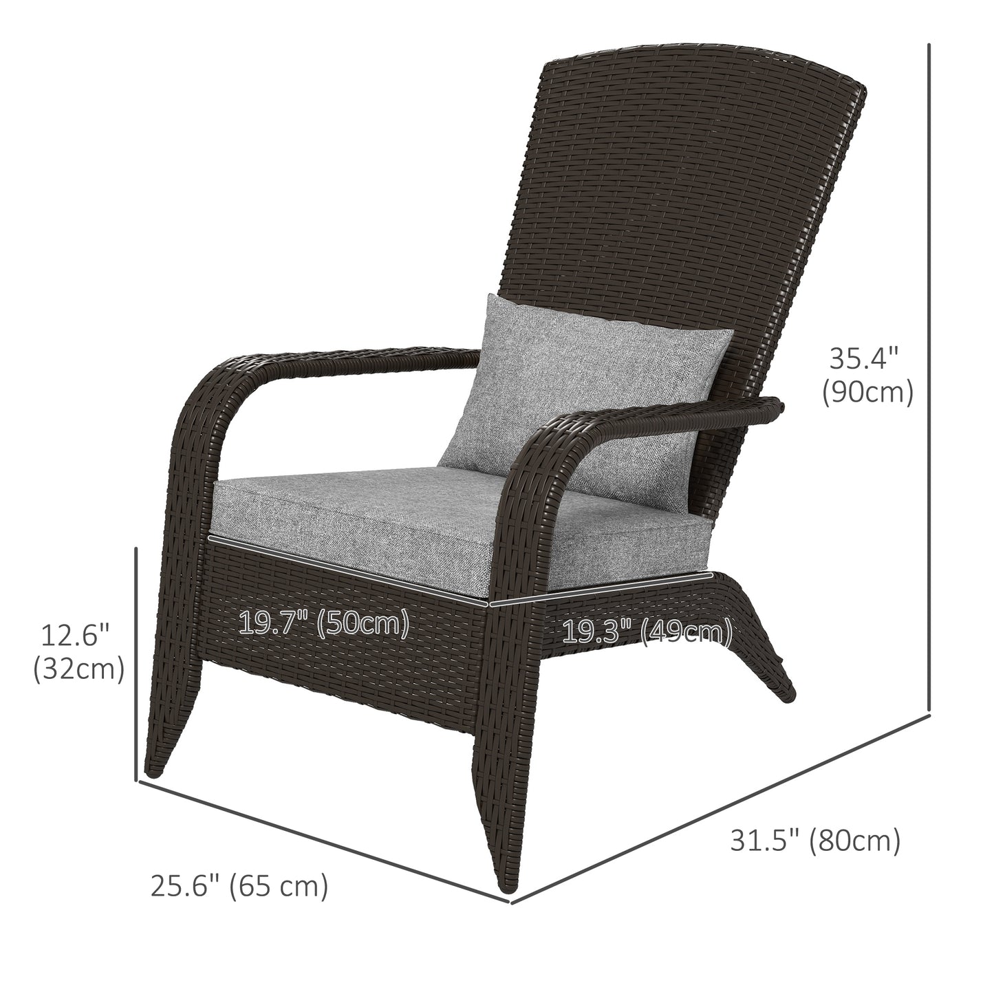 Patio Wicker Adirondack Chair, Outdoor Rattan Muskoka Chair with Cushions for Patio, Garden, Backyard Dark Blue