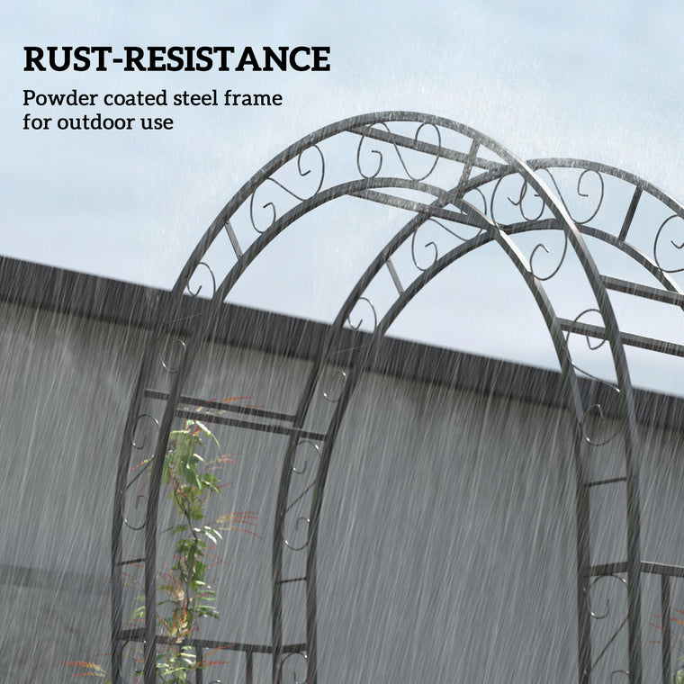 7.4' Black Steel Garden Arch with Gate & Trellis