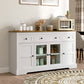 Sideboard Buffet Cabinet with Storage, Coffee Bar Cabinet with Glass Doors and Adjustable Shelves, Distressed White