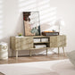 TV Stand for 65 Inch Television, Entertainment Center with Adjustable Shelves and Pine Wood Legs for Living Room, Oak