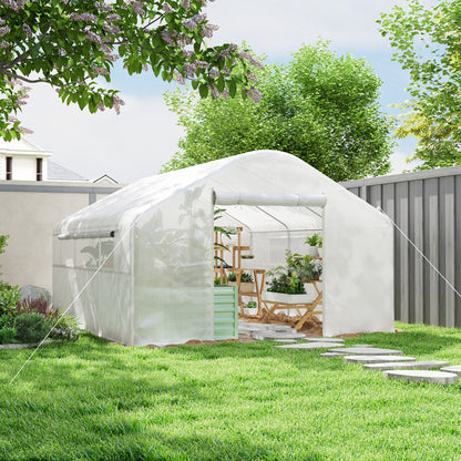 13' x 10' x 6.5' White Tunnel Greenhouse with Steel Frame