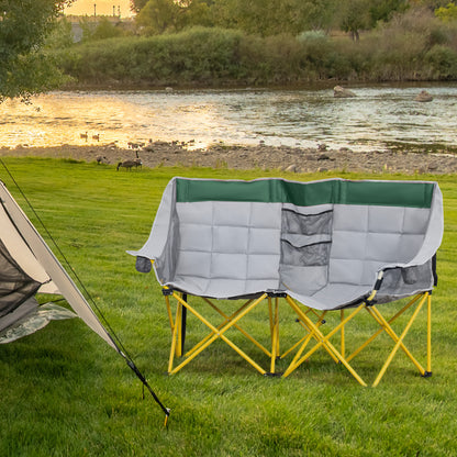 62" Green Double Camping Loveseat with Storage Pocket