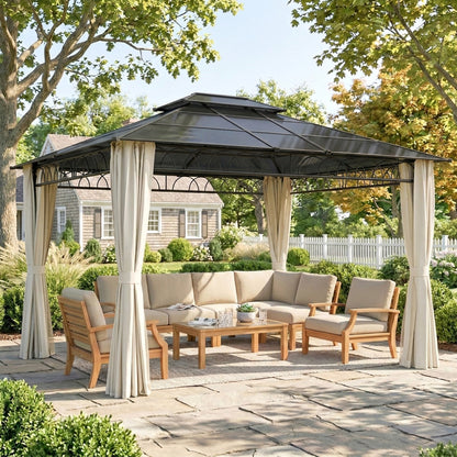 10' x 12' Hardtop Gazebo with Polycarbonate Roof & Curtains