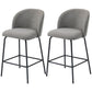 Set of 2 Counter Height Barstools, Upholstered Linen Bar Stools with Backrest, Footrest and Steel Legs, Dark Grey