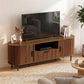 TV Stand for TVs up to 60", Modern Entertainment Center with Curved Sliding Doors and Storage, Brown