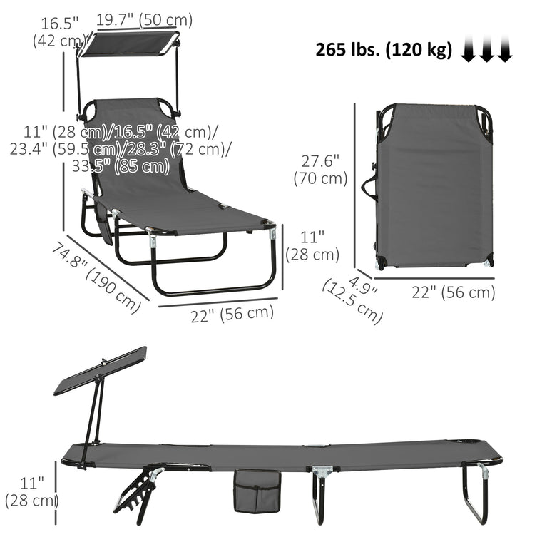 2-Piece Folding Tanning Chair with Reclining Back & Sunshade