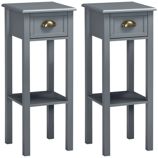2-Tier Narrow Nightstands Set of 2 with Drawer - Grey