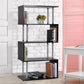 5-Tiers Geometric Wooden Bookcase S-Shaped Storage Bookshelf Display with Metal Frame for Living Room, Bedroom, Home Office, Black